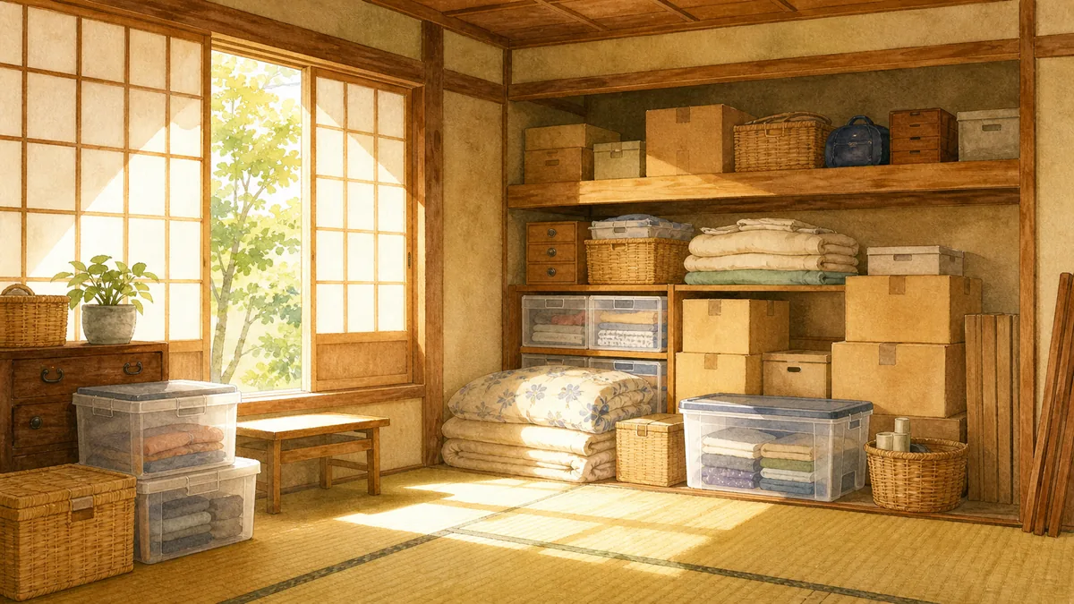 荷物の収納に使われている空き家の部屋