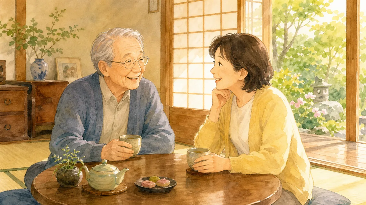 実家で親子が話している様子